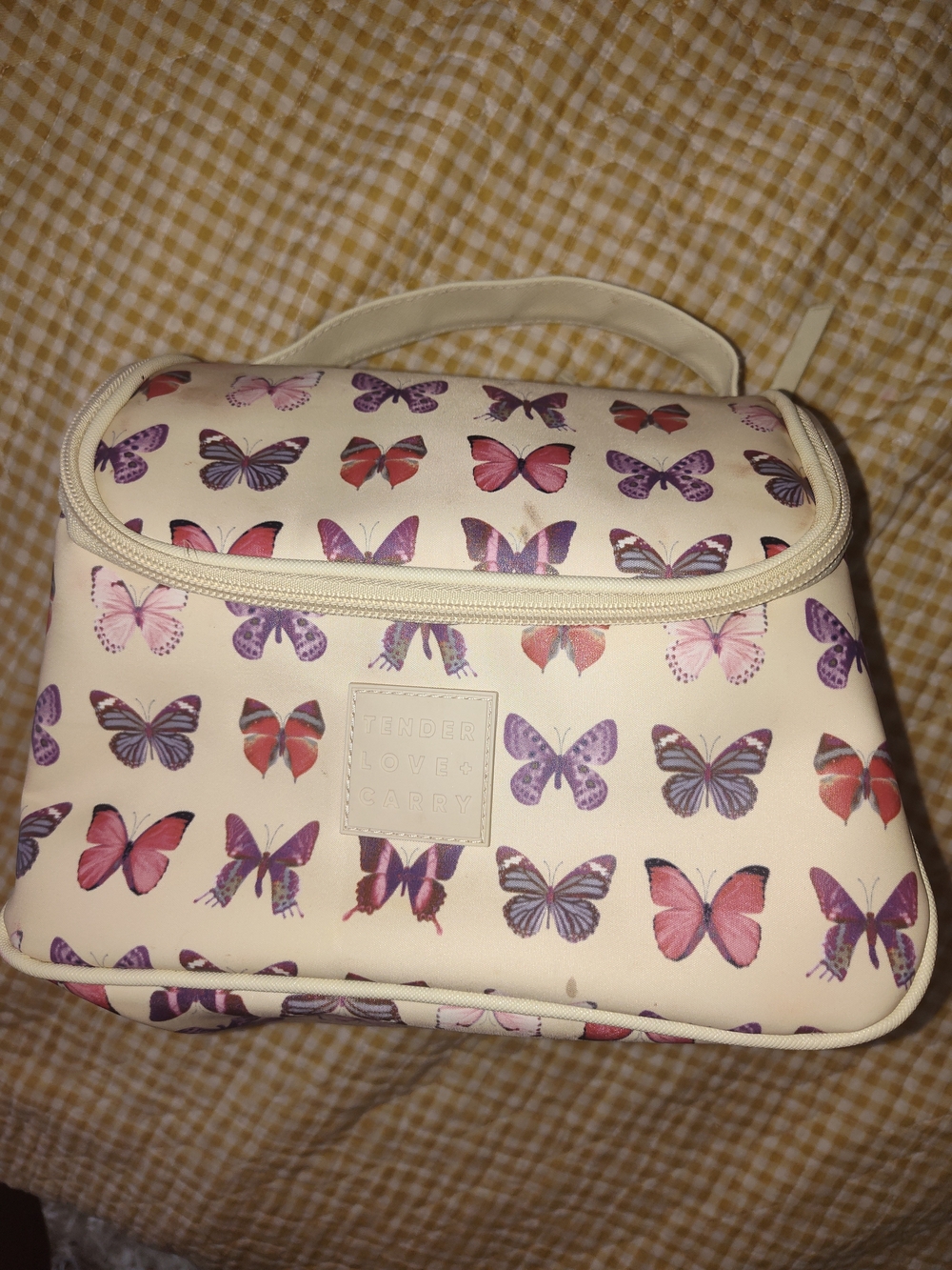 T.J.Maxx Cream Butterfly Print Cosmetic Travel Bag
